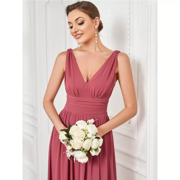 imageEverPretty Womens Bridesmaid Dress VNeck Sleeveless A Line Chiffon Floor Length Formal Dress 09016Cameo Brown