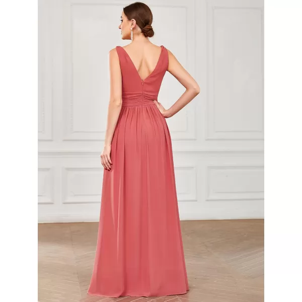 imageEverPretty Womens Bridesmaid Dress VNeck Sleeveless A Line Chiffon Floor Length Formal Dress 09016Coral