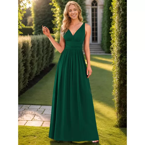 imageEverPretty Womens Bridesmaid Dress VNeck Sleeveless A Line Chiffon Floor Length Formal Dress 09016Dark Green