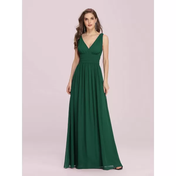 imageEverPretty Womens Bridesmaid Dress VNeck Sleeveless A Line Chiffon Floor Length Formal Dress 09016Dark Green