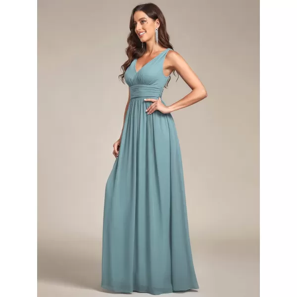 imageEverPretty Womens Bridesmaid Dress VNeck Sleeveless A Line Chiffon Floor Length Formal Dress 09016Dusty Blue