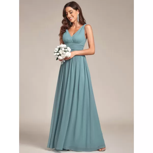 imageEverPretty Womens Bridesmaid Dress VNeck Sleeveless A Line Chiffon Floor Length Formal Dress 09016Dusty Blue