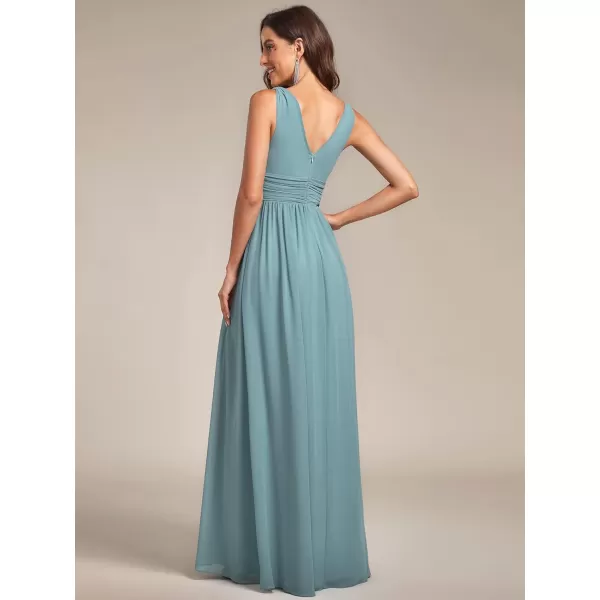 imageEverPretty Womens Bridesmaid Dress VNeck Sleeveless A Line Chiffon Floor Length Formal Dress 09016Dusty Blue