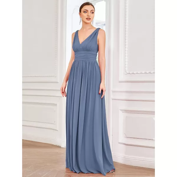 imageEverPretty Womens Bridesmaid Dress VNeck Sleeveless A Line Chiffon Floor Length Formal Dress 09016Dusty Navy