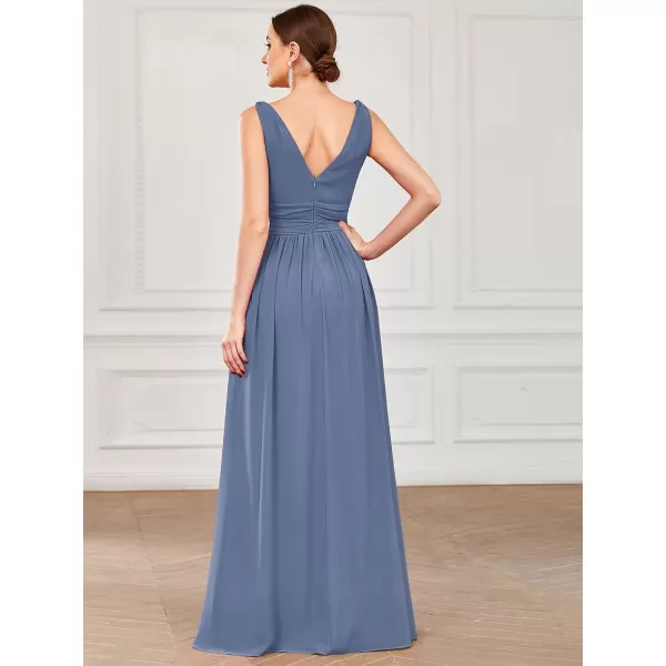 imageEverPretty Womens Bridesmaid Dress VNeck Sleeveless A Line Chiffon Floor Length Formal Dress 09016Dusty Navy