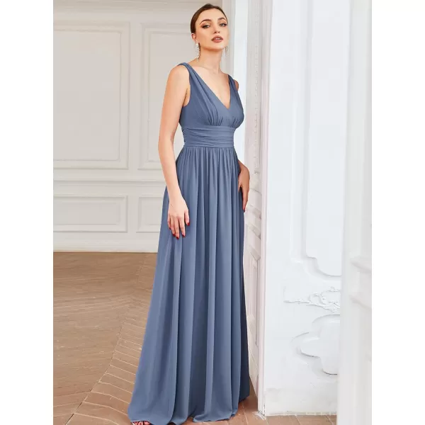 imageEverPretty Womens Bridesmaid Dress VNeck Sleeveless A Line Chiffon Floor Length Formal Dress 09016Dusty Navy