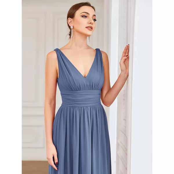 imageEverPretty Womens Bridesmaid Dress VNeck Sleeveless A Line Chiffon Floor Length Formal Dress 09016Dusty Navy