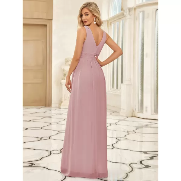 imageEverPretty Womens Bridesmaid Dress VNeck Sleeveless A Line Chiffon Floor Length Formal Dress 09016Dusty Rose