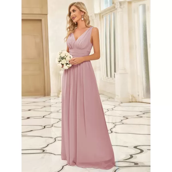 imageEverPretty Womens Bridesmaid Dress VNeck Sleeveless A Line Chiffon Floor Length Formal Dress 09016Dusty Rose