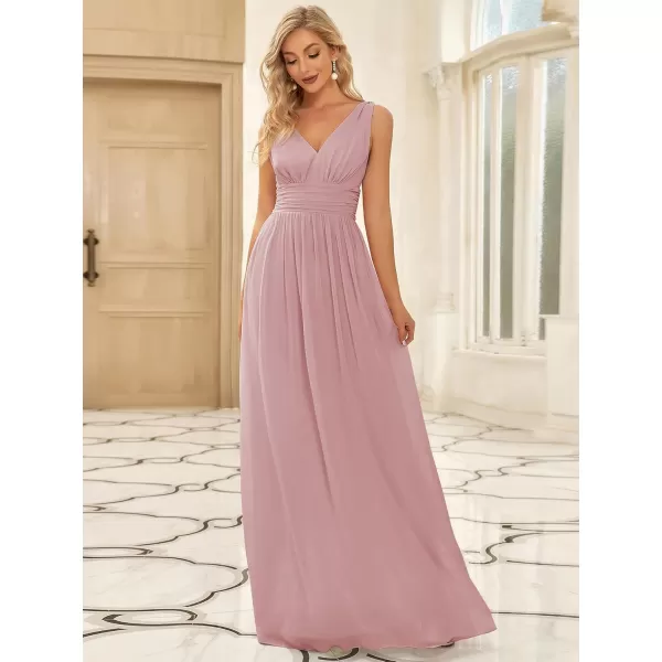 imageEverPretty Womens Bridesmaid Dress VNeck Sleeveless A Line Chiffon Floor Length Formal Dress 09016Dusty Rose