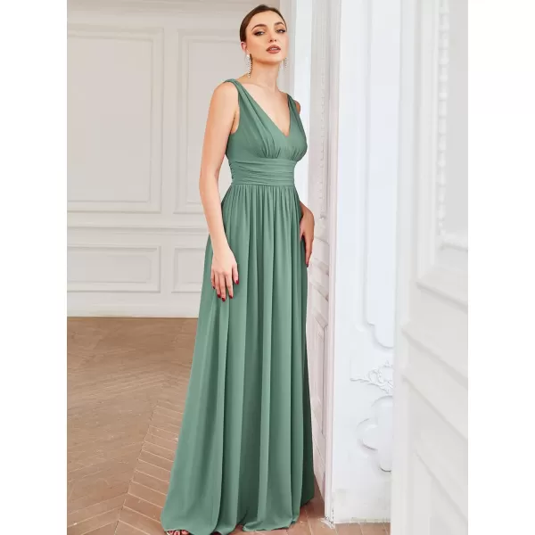 imageEverPretty Womens Bridesmaid Dress VNeck Sleeveless A Line Chiffon Floor Length Formal Dress 09016Green Blue