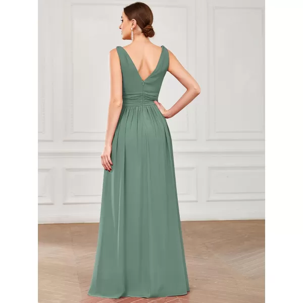 imageEverPretty Womens Bridesmaid Dress VNeck Sleeveless A Line Chiffon Floor Length Formal Dress 09016Green Blue