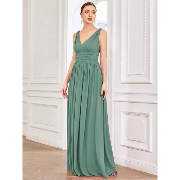 imageEverPretty Womens Bridesmaid Dress VNeck Sleeveless A Line Chiffon Floor Length Formal Dress 09016Green Blue