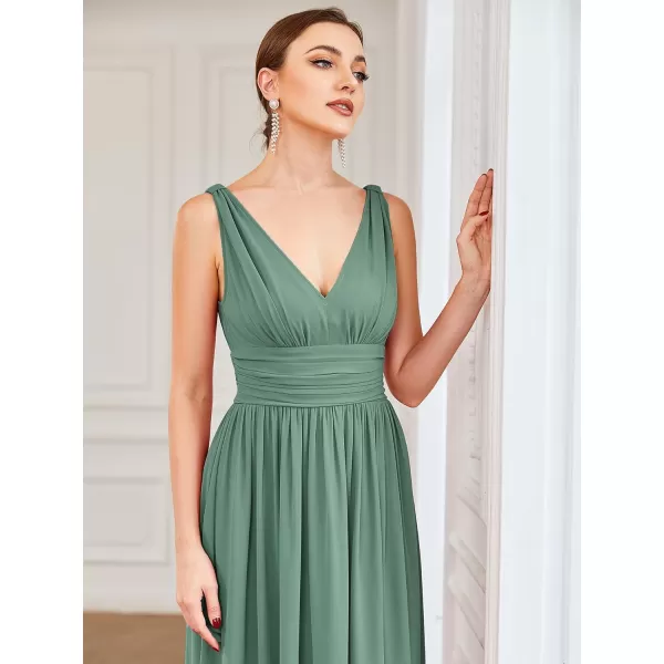 imageEverPretty Womens Bridesmaid Dress VNeck Sleeveless A Line Chiffon Floor Length Formal Dress 09016Green Blue