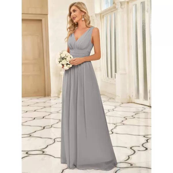 imageEverPretty Womens Bridesmaid Dress VNeck Sleeveless A Line Chiffon Floor Length Formal Dress 09016Grey