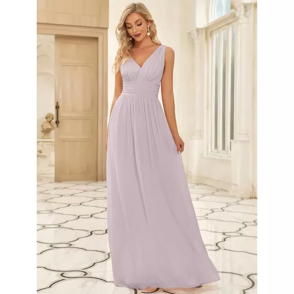 imageEverPretty Womens Bridesmaid Dress VNeck Sleeveless A Line Chiffon Floor Length Formal Dress 09016Lilac