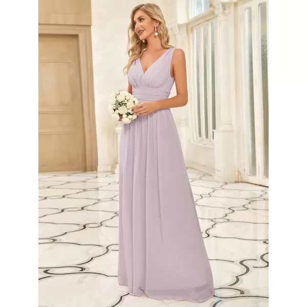 imageEverPretty Womens Bridesmaid Dress VNeck Sleeveless A Line Chiffon Floor Length Formal Dress 09016Lilac