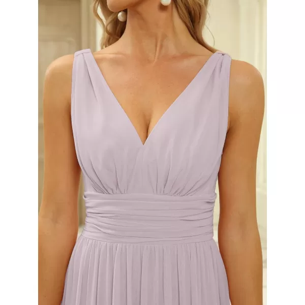 imageEverPretty Womens Bridesmaid Dress VNeck Sleeveless A Line Chiffon Floor Length Formal Dress 09016Lilac