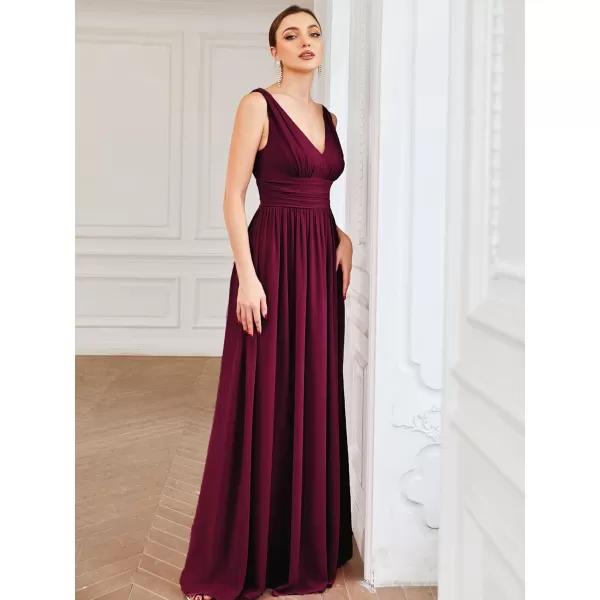 imageEverPretty Womens Bridesmaid Dress VNeck Sleeveless A Line Chiffon Floor Length Formal Dress 09016Mulberry