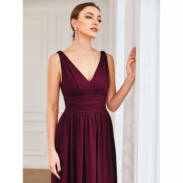 imageEverPretty Womens Bridesmaid Dress VNeck Sleeveless A Line Chiffon Floor Length Formal Dress 09016Mulberry