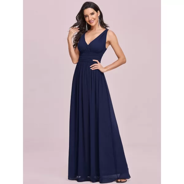 imageEverPretty Womens Bridesmaid Dress VNeck Sleeveless A Line Chiffon Floor Length Formal Dress 09016Navy Blue