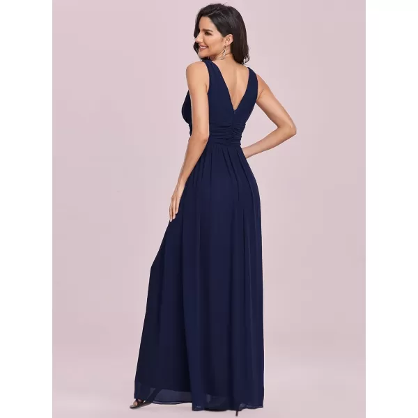 imageEverPretty Womens Bridesmaid Dress VNeck Sleeveless A Line Chiffon Floor Length Formal Dress 09016Navy Blue