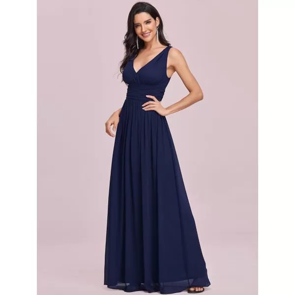 imageEverPretty Womens Bridesmaid Dress VNeck Sleeveless A Line Chiffon Floor Length Formal Dress 09016Navy Blue