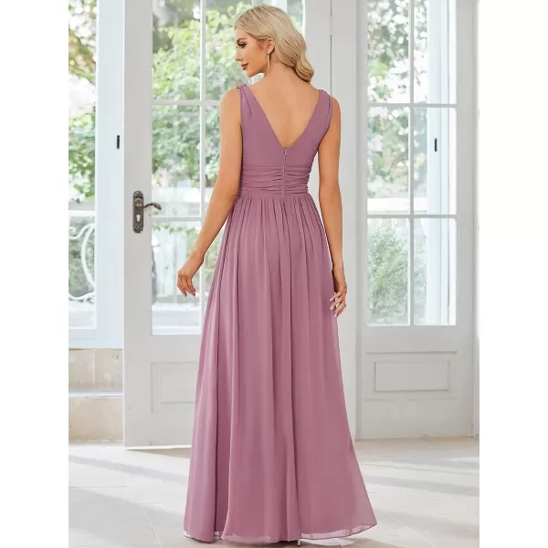 imageEverPretty Womens Bridesmaid Dress VNeck Sleeveless A Line Chiffon Floor Length Formal Dress 09016Orchid