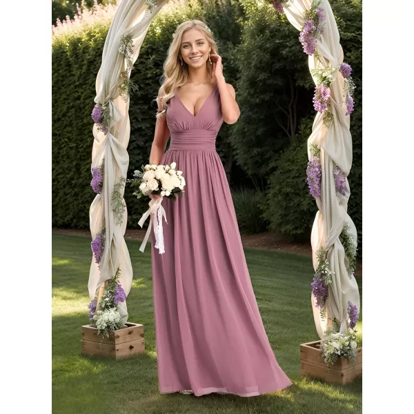 imageEverPretty Womens Bridesmaid Dress VNeck Sleeveless A Line Chiffon Floor Length Formal Dress 09016Orchid