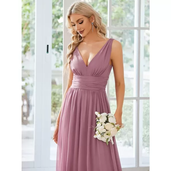 imageEverPretty Womens Bridesmaid Dress VNeck Sleeveless A Line Chiffon Floor Length Formal Dress 09016Orchid