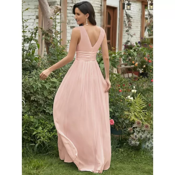 imageEverPretty Womens Bridesmaid Dress VNeck Sleeveless A Line Chiffon Floor Length Formal Dress 09016Pink