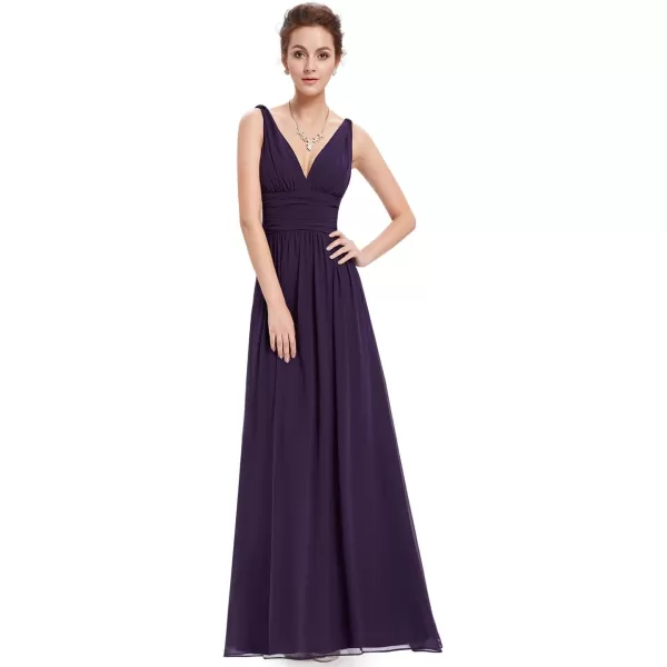 imageEverPretty Womens Bridesmaid Dress VNeck Sleeveless A Line Chiffon Floor Length Formal Dress 09016Purple