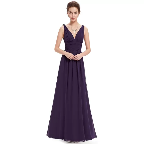 imageEverPretty Womens Bridesmaid Dress VNeck Sleeveless A Line Chiffon Floor Length Formal Dress 09016Purple