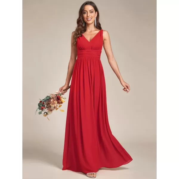 imageEverPretty Womens Bridesmaid Dress VNeck Sleeveless A Line Chiffon Floor Length Formal Dress 09016Red