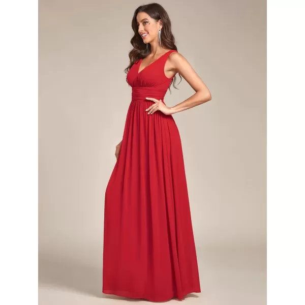 imageEverPretty Womens Bridesmaid Dress VNeck Sleeveless A Line Chiffon Floor Length Formal Dress 09016Red