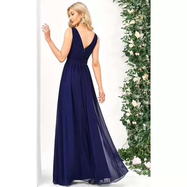 imageEverPretty Womens Bridesmaid Dress VNeck Sleeveless A Line Chiffon Floor Length Formal Dress 09016Royal Blue