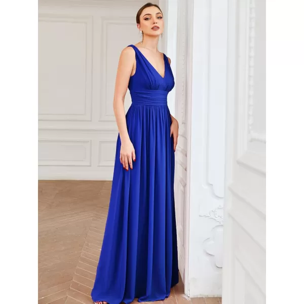 imageEverPretty Womens Bridesmaid Dress VNeck Sleeveless A Line Chiffon Floor Length Formal Dress 09016Sapphire Blue