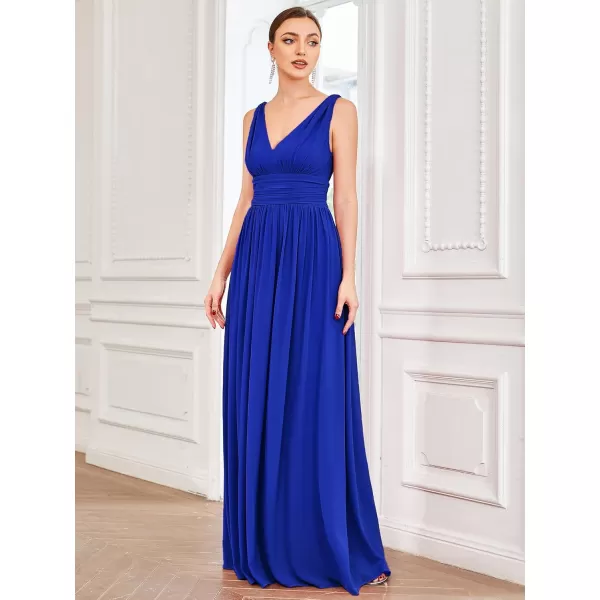 imageEverPretty Womens Bridesmaid Dress VNeck Sleeveless A Line Chiffon Floor Length Formal Dress 09016Sapphire Blue