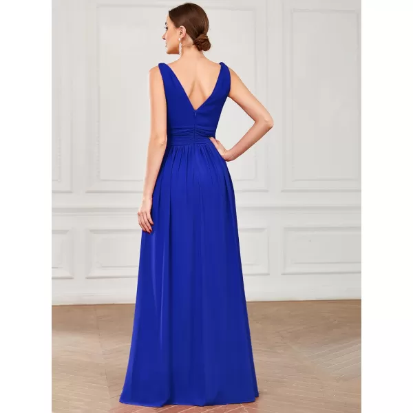 imageEverPretty Womens Bridesmaid Dress VNeck Sleeveless A Line Chiffon Floor Length Formal Dress 09016Sapphire Blue