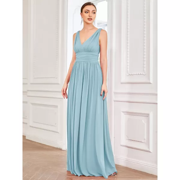 imageEverPretty Womens Bridesmaid Dress VNeck Sleeveless A Line Chiffon Floor Length Formal Dress 09016Sky Blue