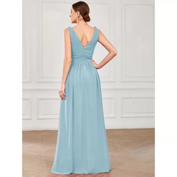 imageEverPretty Womens Bridesmaid Dress VNeck Sleeveless A Line Chiffon Floor Length Formal Dress 09016Sky Blue