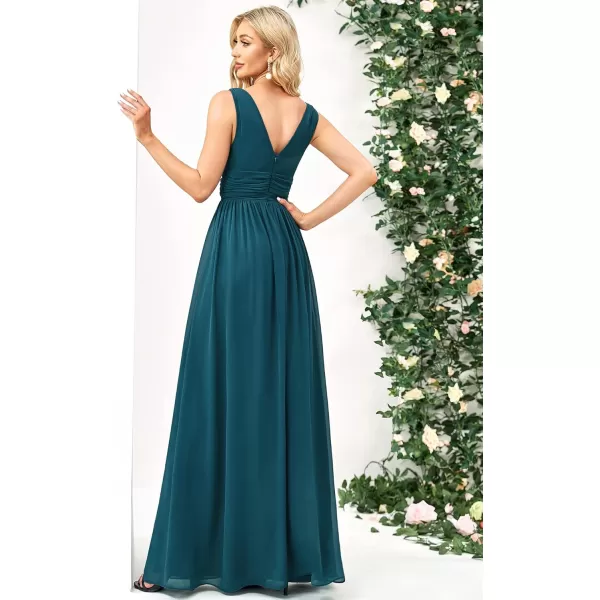 imageEverPretty Womens Bridesmaid Dress VNeck Sleeveless A Line Chiffon Floor Length Formal Dress 09016Teal