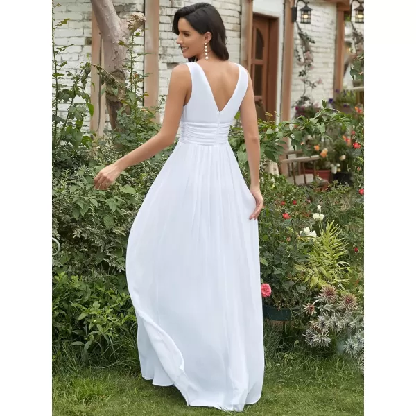 imageEverPretty Womens Bridesmaid Dress VNeck Sleeveless A Line Chiffon Floor Length Formal Dress 09016White 1