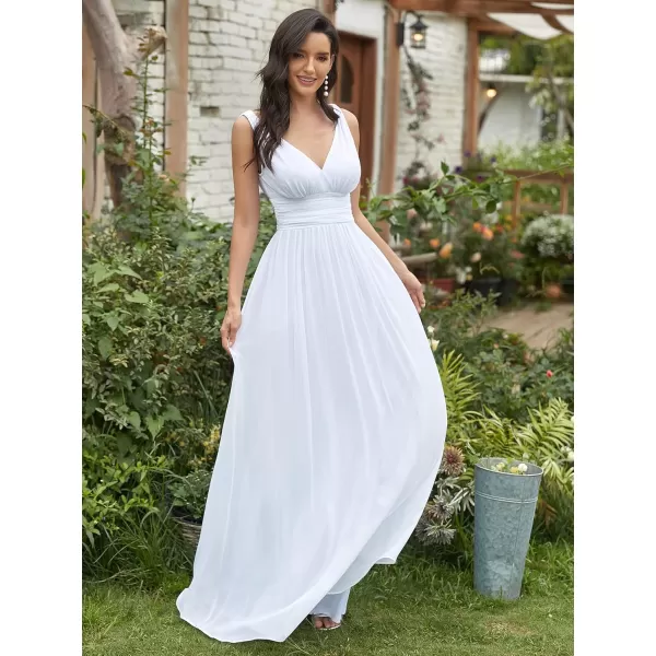 imageEverPretty Womens Bridesmaid Dress VNeck Sleeveless A Line Chiffon Floor Length Formal Dress 09016White 1