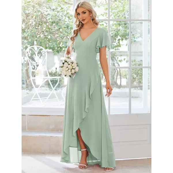 imageEverPretty Womens Double V Neck A Line Ruffle Hem Backless High Low Chiffon Wedding Guest DressesMint Green