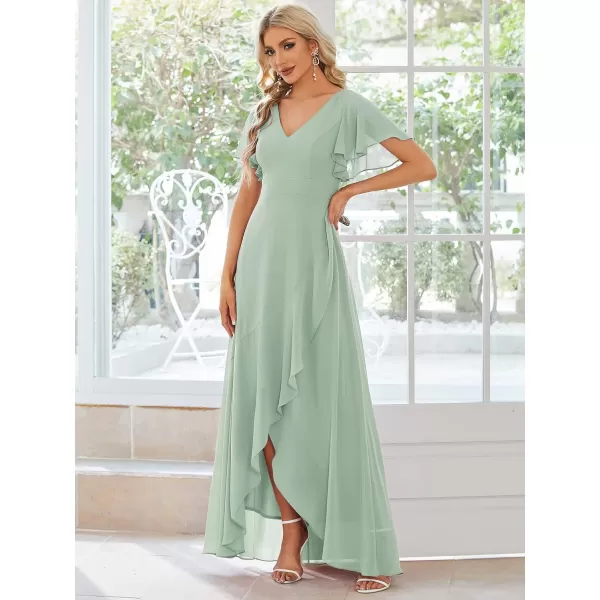 imageEverPretty Womens Double V Neck A Line Ruffle Hem Backless High Low Chiffon Wedding Guest DressesMint Green