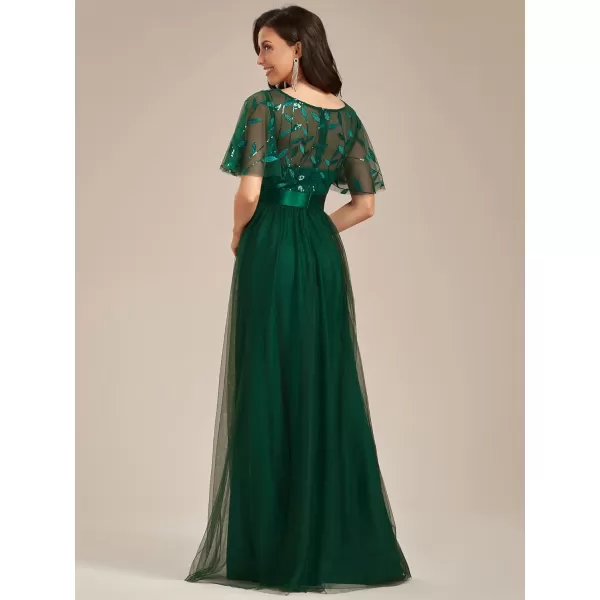 imageEverPretty Womens Formal Dresses Crew Neck Sequin Ruffle Sleeve Empire Waist Beaded Long Evening Dresses 00904Green