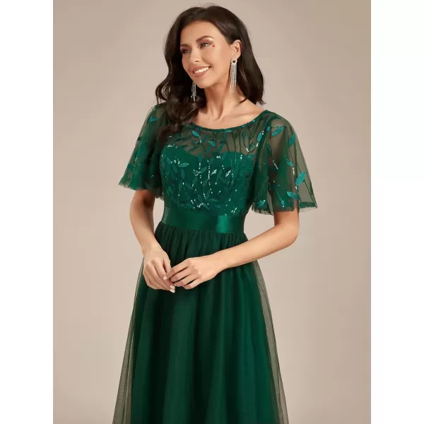 imageEverPretty Womens Formal Dresses Crew Neck Sequin Ruffle Sleeve Empire Waist Beaded Long Evening Dresses 00904Green