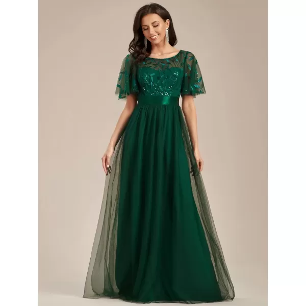 imageEverPretty Womens Formal Dresses Crew Neck Sequin Ruffle Sleeve Empire Waist Beaded Long Evening Dresses 00904Green