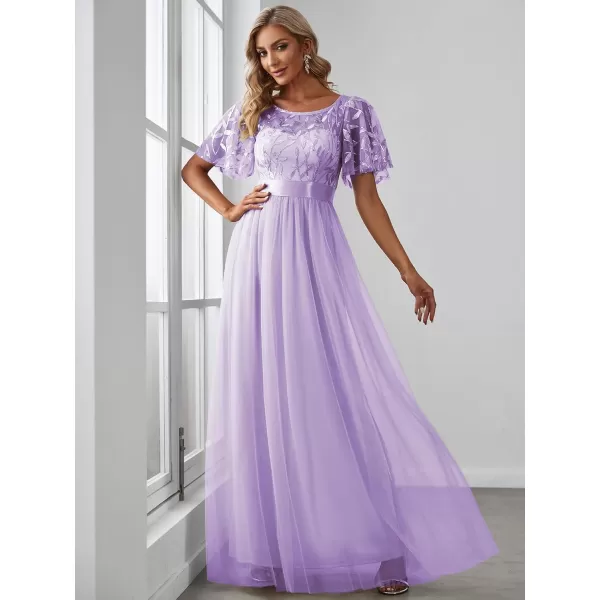 imageEverPretty Womens Formal Dresses Crew Neck Sequin Ruffle Sleeve Empire Waist Beaded Long Evening Dresses 00904Lavender